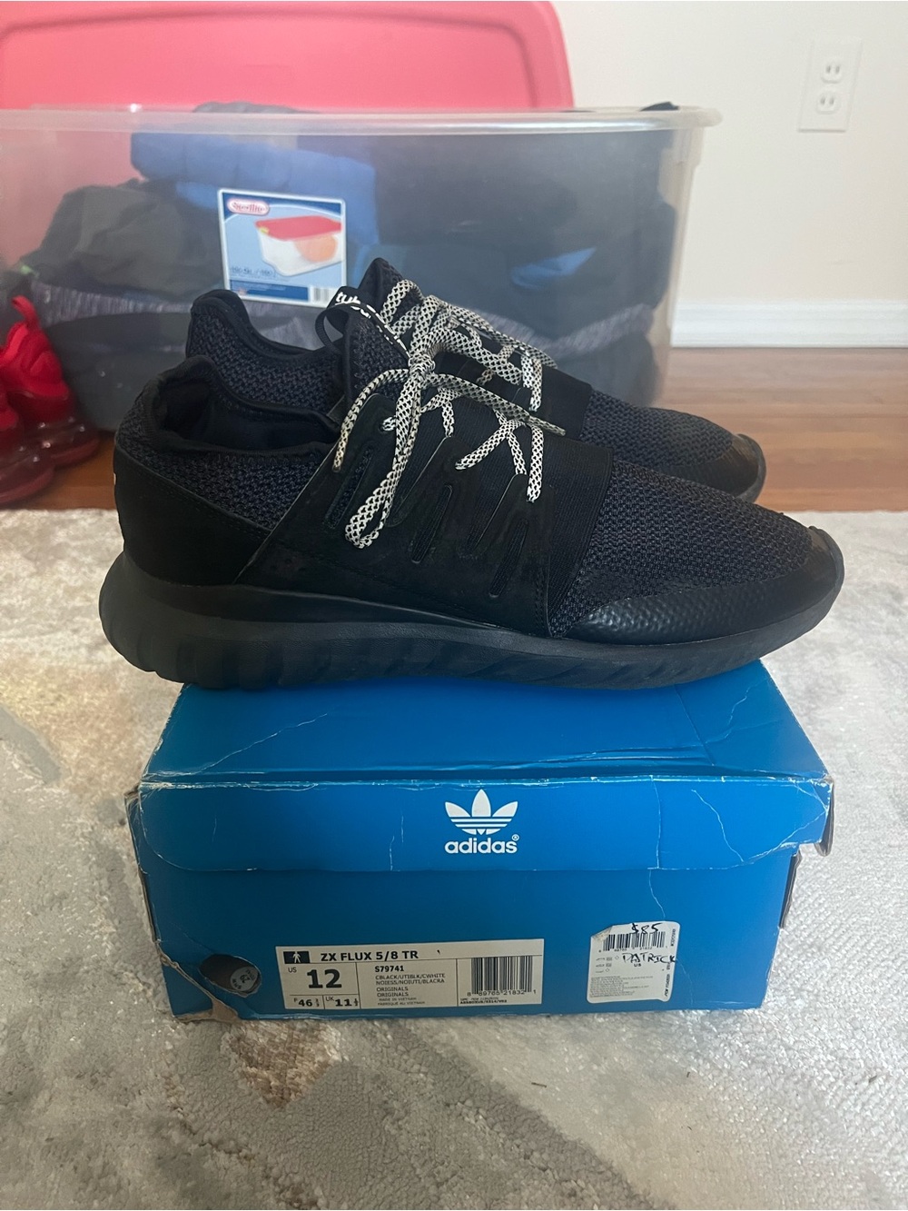 adidas Men’s Black Knit Lace-Up Sneakers with Patterned Laces